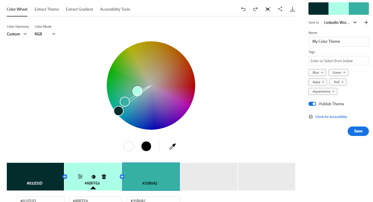 Color picker panel with the working swatches