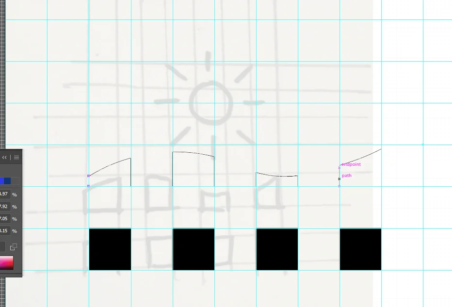 Illustrator artboard rebuilding the sketch on a grid
