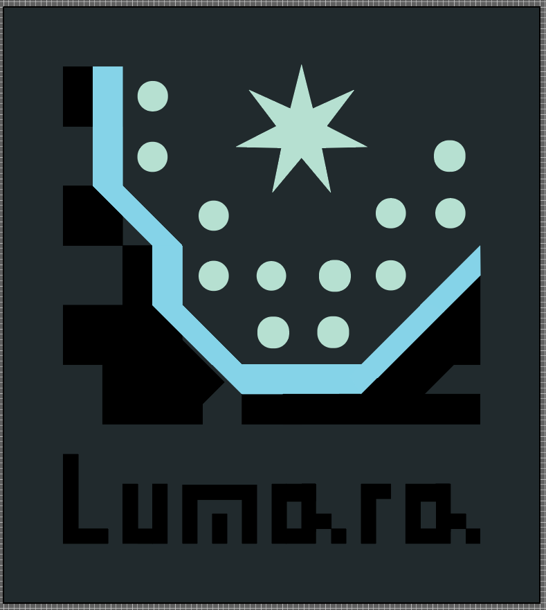 Dark square logo with a star, dots and a coated basin