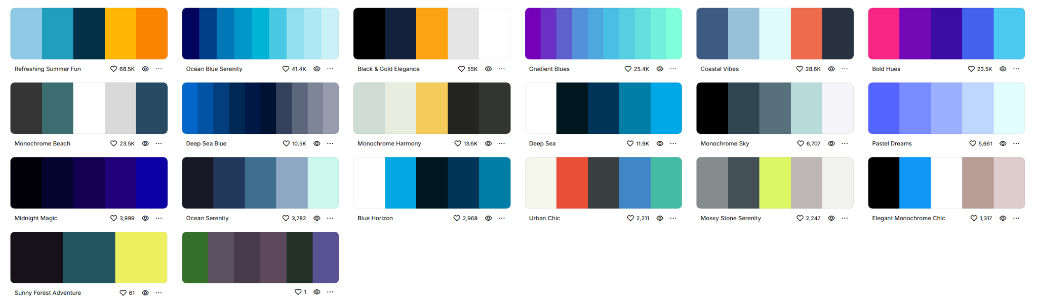 Wide sheet of candidate palettes