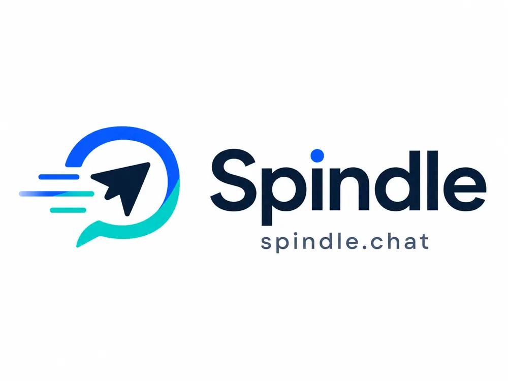 Spindle logo, third pass — paper-plane arrow inside a speech-bubble ring, on white